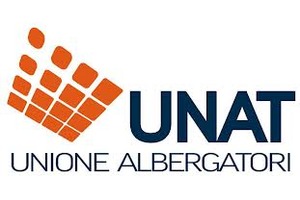 Logo UNAT Unione Albergatori del Trentino con simbolo arancione, rappresentanza per Hotel e strutture ricettive
